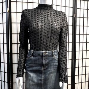 Shein Black Sheet Bodysuit With Velvet-Like Pattern